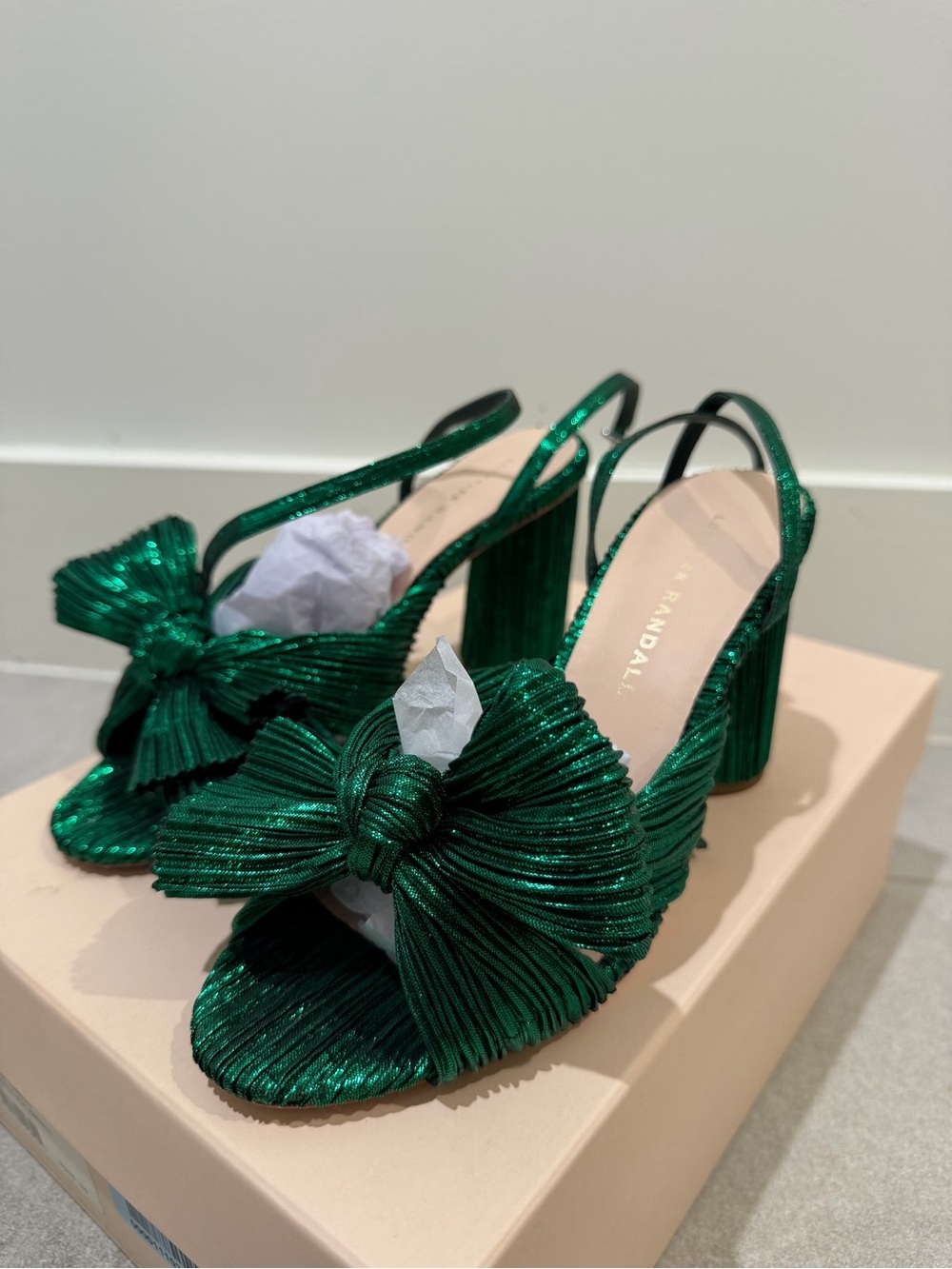 Loeffler Randal Green Bow Slingback Heels -